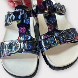 Alegria Black Sugar Skull Vita T-Strap Slide Sandals